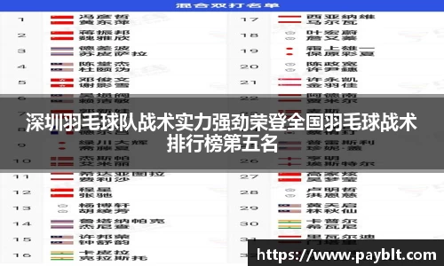 深圳羽毛球队战术实力强劲荣登全国羽毛球战术排行榜第五名